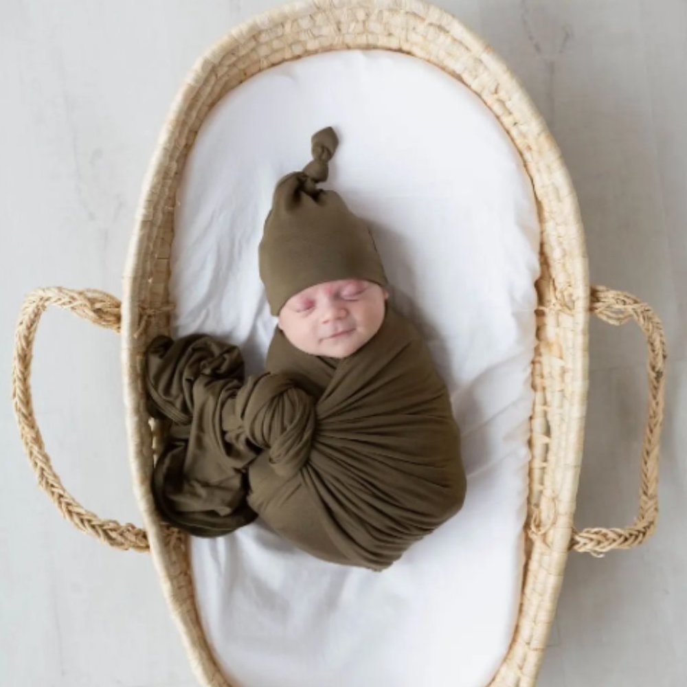 Swaddle Blanket & Baby Hat (Newborn - 3 Mo.) - Army Green